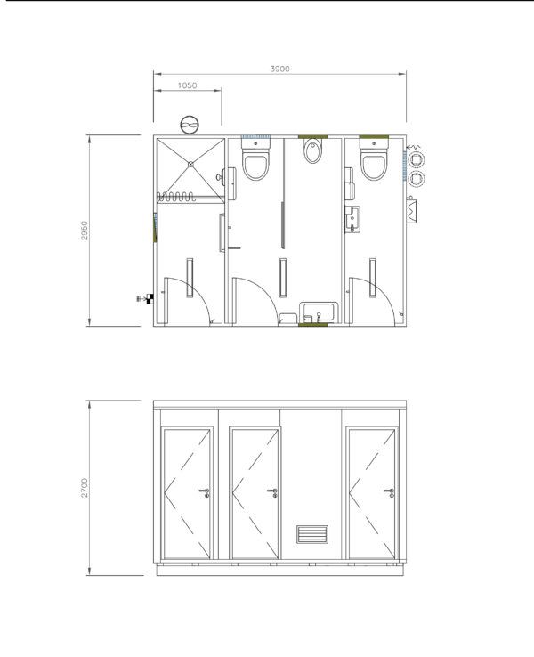 Plan V - Ablution Suite: 3m x 4m | Ablution Blocks by Cube NZ